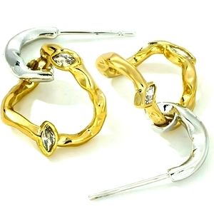 Mixed metal earrings with zirconias; .925 sterling post; 1"L x 6/10"W; nwot